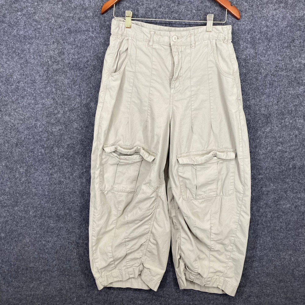 Reclaimed Vintage Tan Barrel Leg Cargo Pants Mens 30 Seam Detail Cropped Khaki